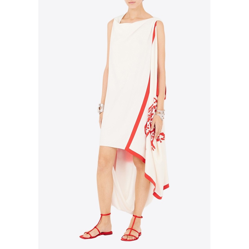 Asymmetric Animalier Midi Dress White wrtwstd_S