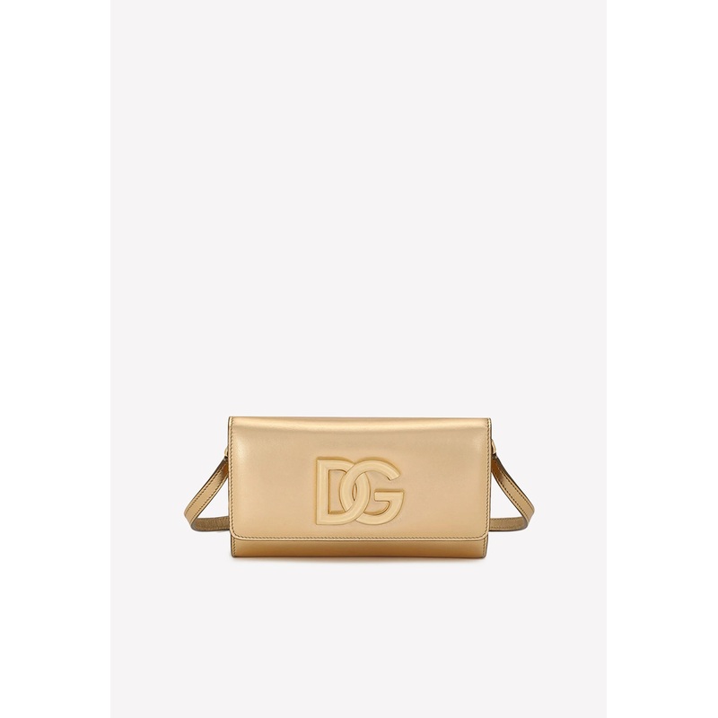 DG Logo Shoulder Bag in Metallic Leather Gold Onesize