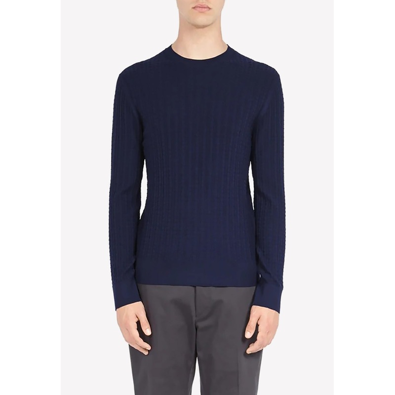 Gancini Jacquard Crewneck Sweater Navy mrtwstd_S