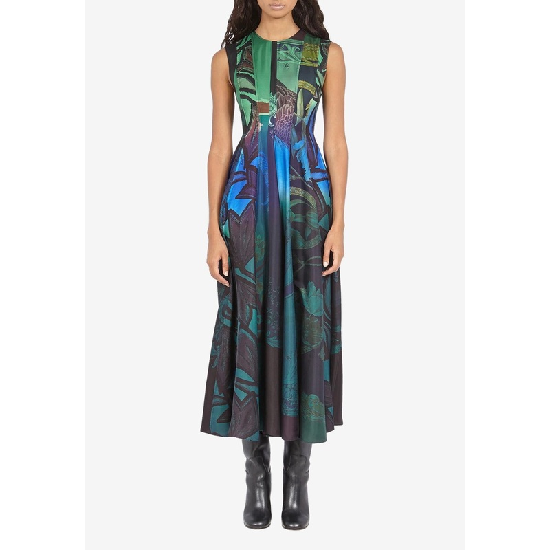 Hand-Printed Silk Midi Dress Multicolor wrtwit_IT 42