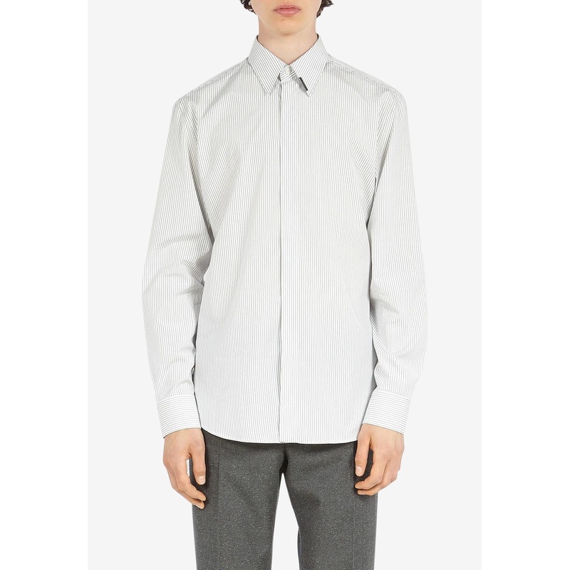 Pinstripe Long-Sleeved Shirt White mrtwstd_S