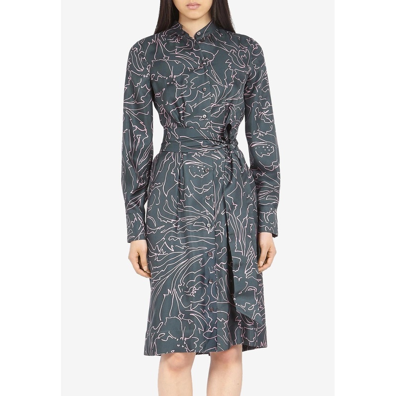 Printed Long-Sleeved Shirt Dress in Silk Multicolor wrtwit_IT 40