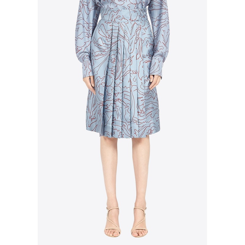 Printed Silk Knee-Length Skirt Blue wrtwit_IT 40
