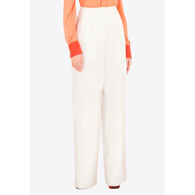 Straight-Leg Silk and Linen Pants Off-white wrtwit_IT 40