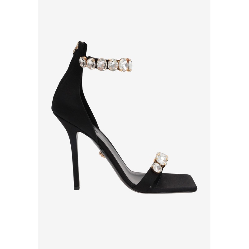 85 Crystal-Embellished Satin Sandals Black wshoeseu_EU 35