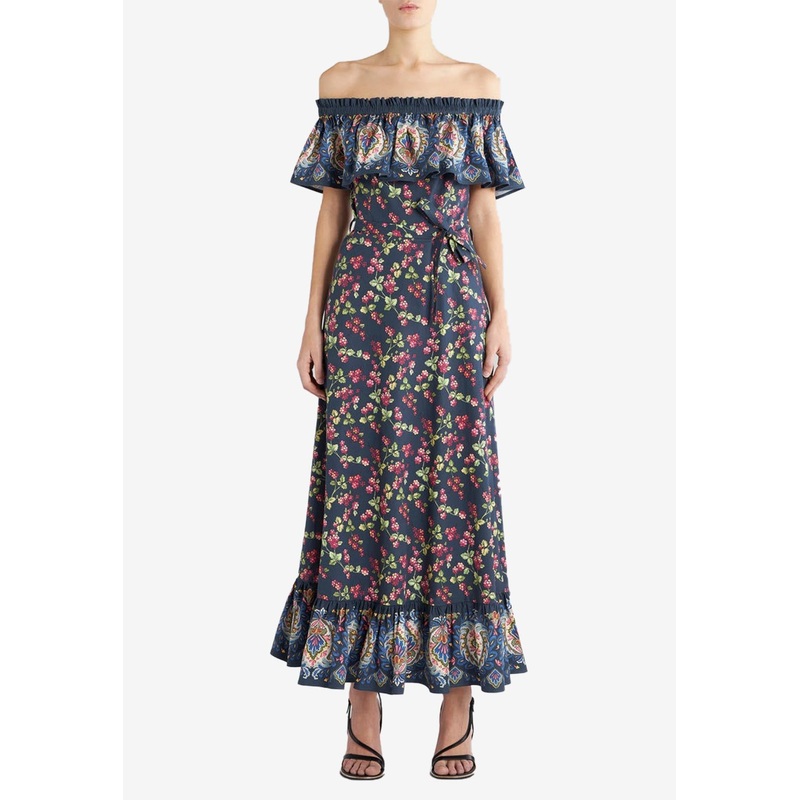 Berry Print Off-Shoulder Maxi Dress Multicolor wrtwit_IT 40