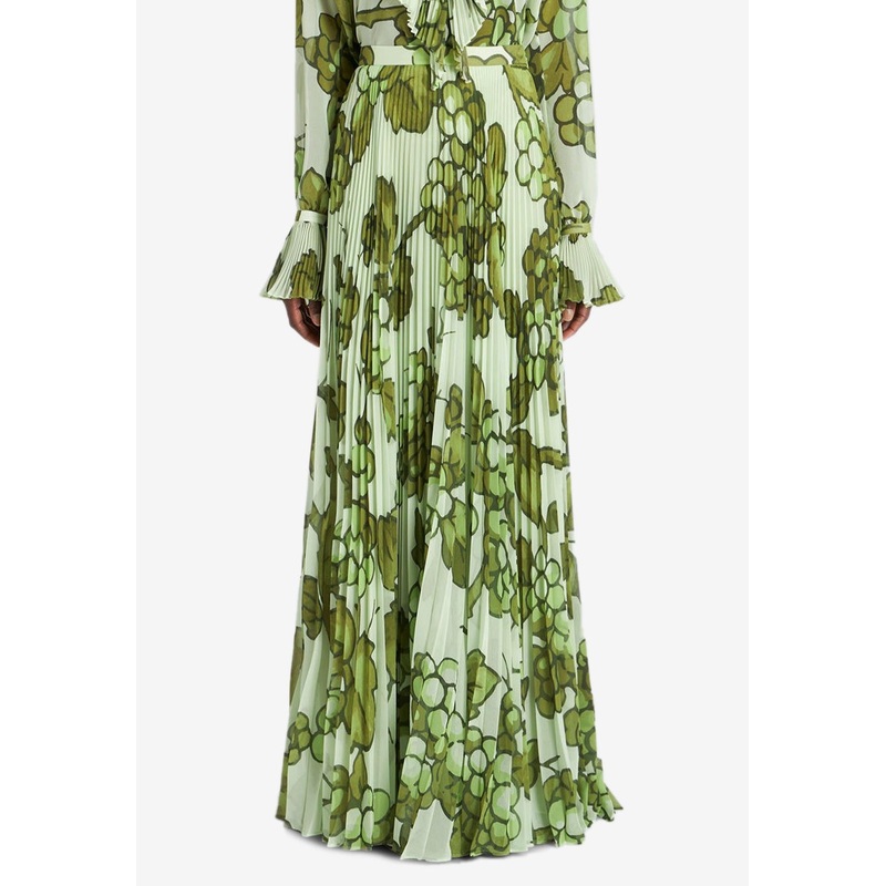 Berry Print Pleated Maxi Skirt Green wrtwit_IT 42