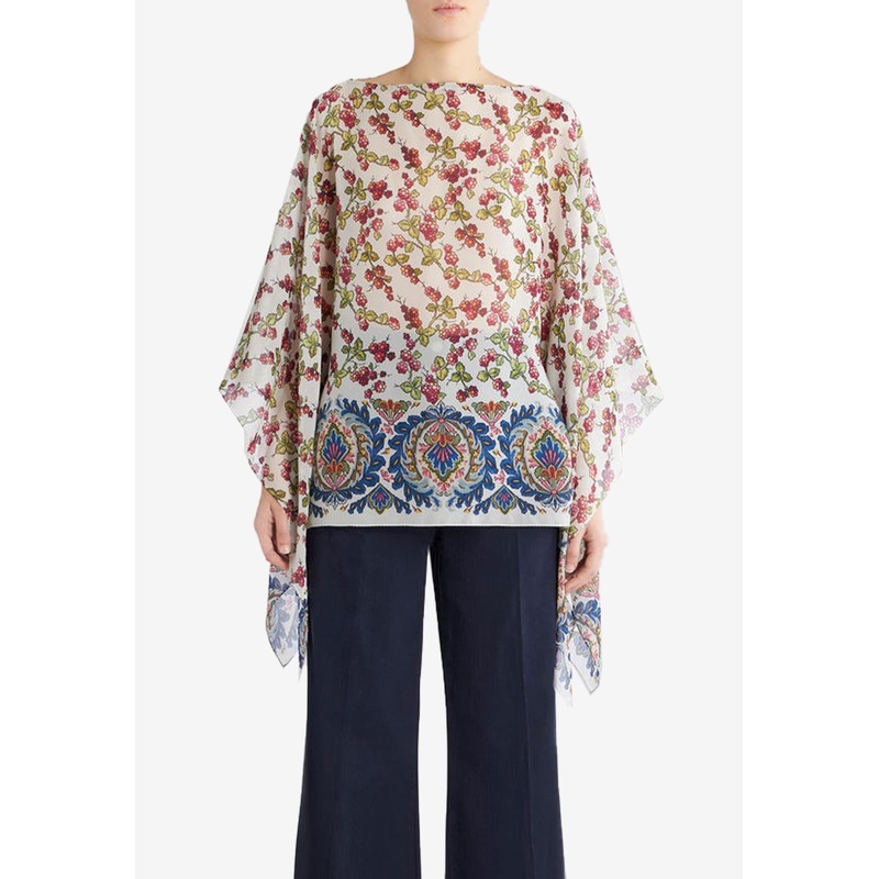 Berry Print Silk Poncho Multicolor wrtwonesize_Onesize