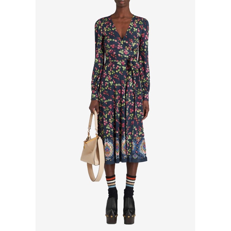 Berry Print Wrap Midi Dress Multicolor wrtwit_IT 42