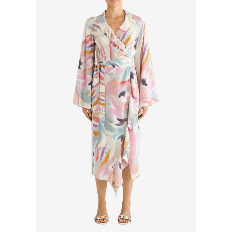 Butterfly-Print Silk Dress Multicolor wrtwit_IT 40