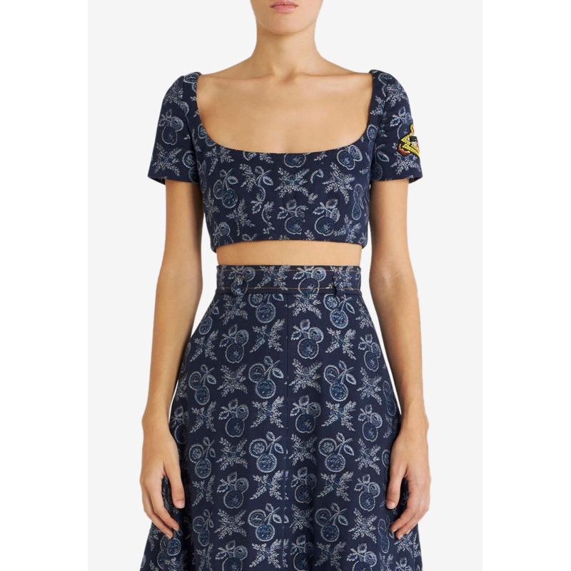 Denim Jacquard Cropped Top Blue wrtwit_IT 40
