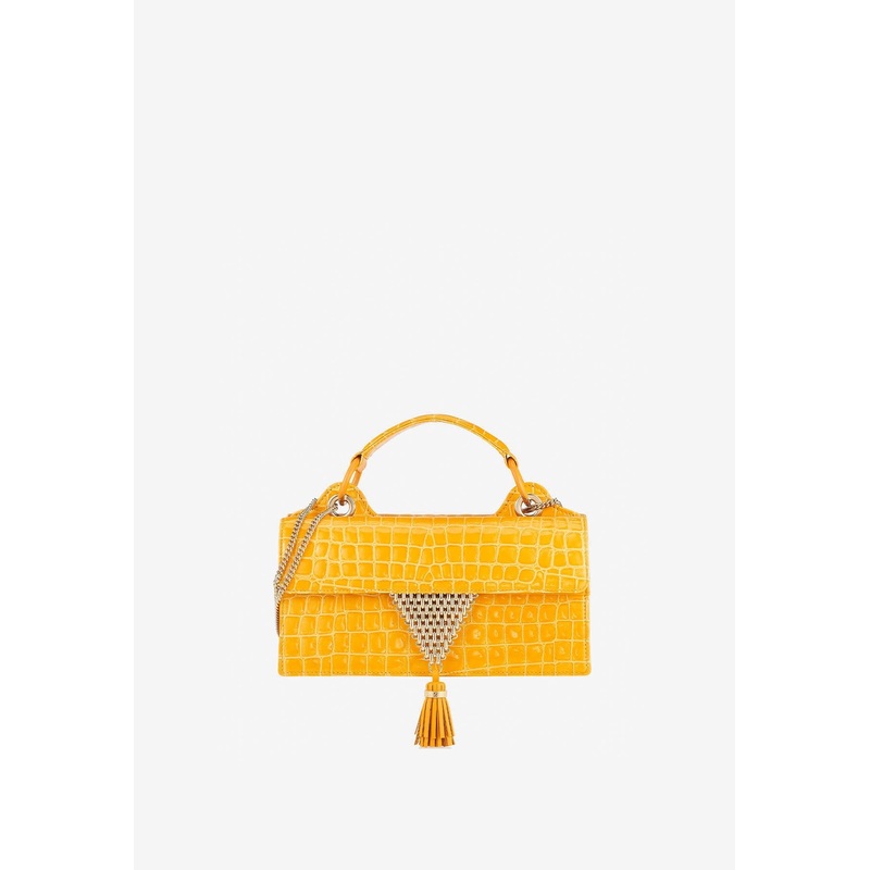 Downtown 24/7 Top Handle Bag in Croc-Embossed Leather Yellow Onesize