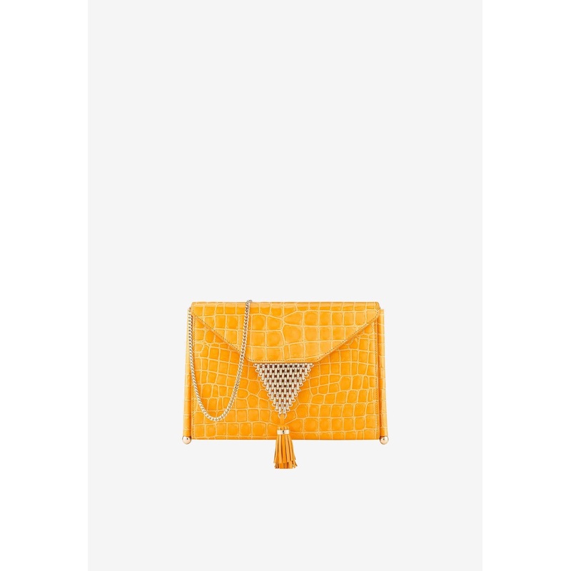 Downtown Chain Envelope Clutch in Croc-Embossed Leather Yellow Onesize
