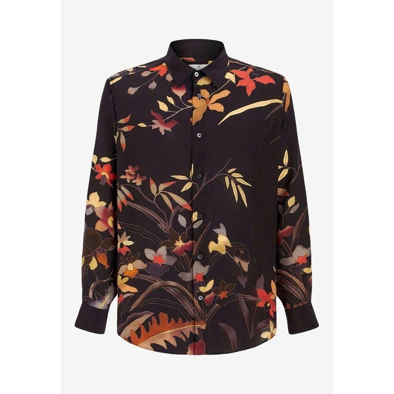 Floral Ramage Silk Shirt Black mrtwstd_S