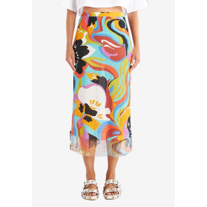 Floral Wave Crochet Midi Skirt Multicolor wrtwit_IT 40
