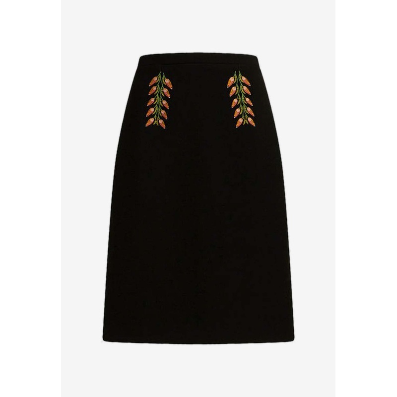 Foliage Embroidered Sheath Skirt Black wrtwit_IT 42