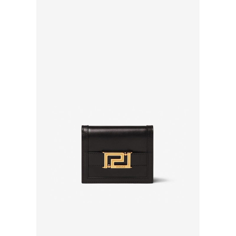 Greca Goddess Bi-Fold Wallet in Calf Leather Black Onesize
