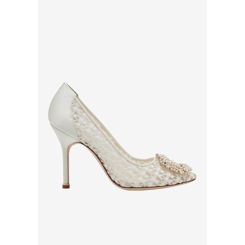 Hangisi 105 Pearl Buckle Lace Pumps Ivory wshoeseu_EU 36
