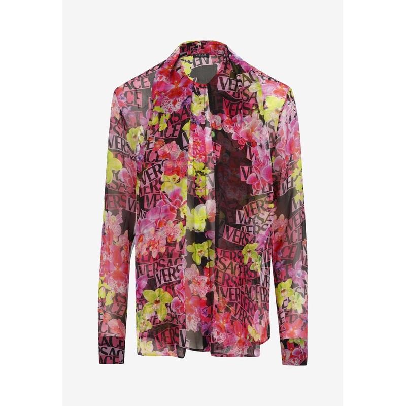 Logo Orchid Print Silk Shirt Multicolor wrtwit_IT 38