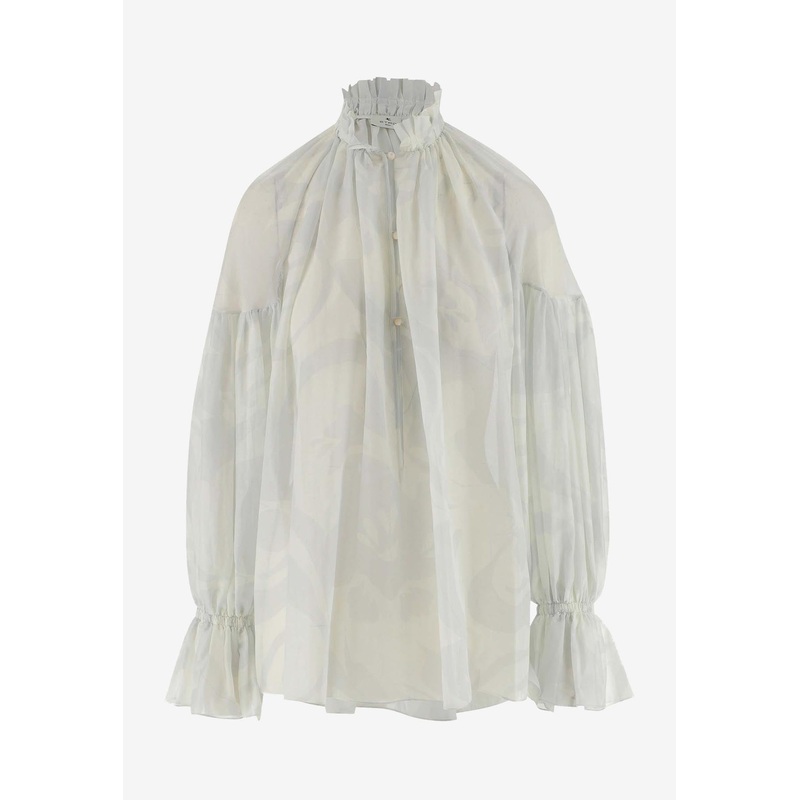 Long-Sleeved Floral Wave Blouse White wrtwit_IT 36