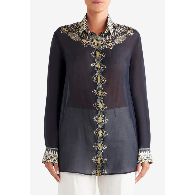 Long-Sleeved Scarf-Print Shirt Blue wrtwit_IT 38