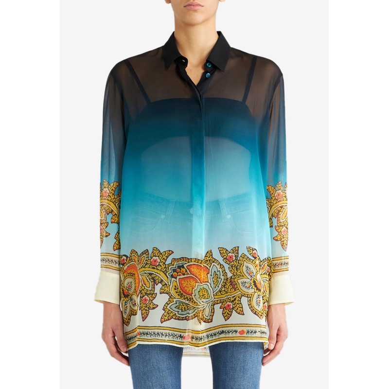 Long-Sleeved Silk Georgette Shirt Multicolor wrtwit_IT 40