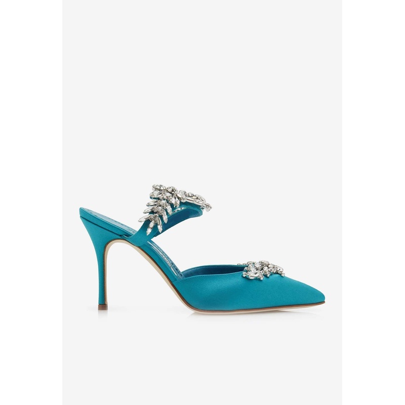 Lurum 90 Crystal-Embellished Satin Mules Blue wshoeseu_EU 36