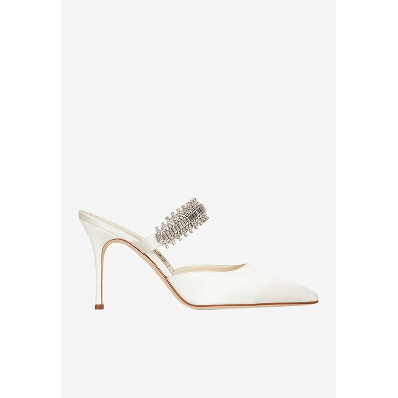 Lutara 90 Crystal-Embellished Satin Mules White wshoeseu_EU 35