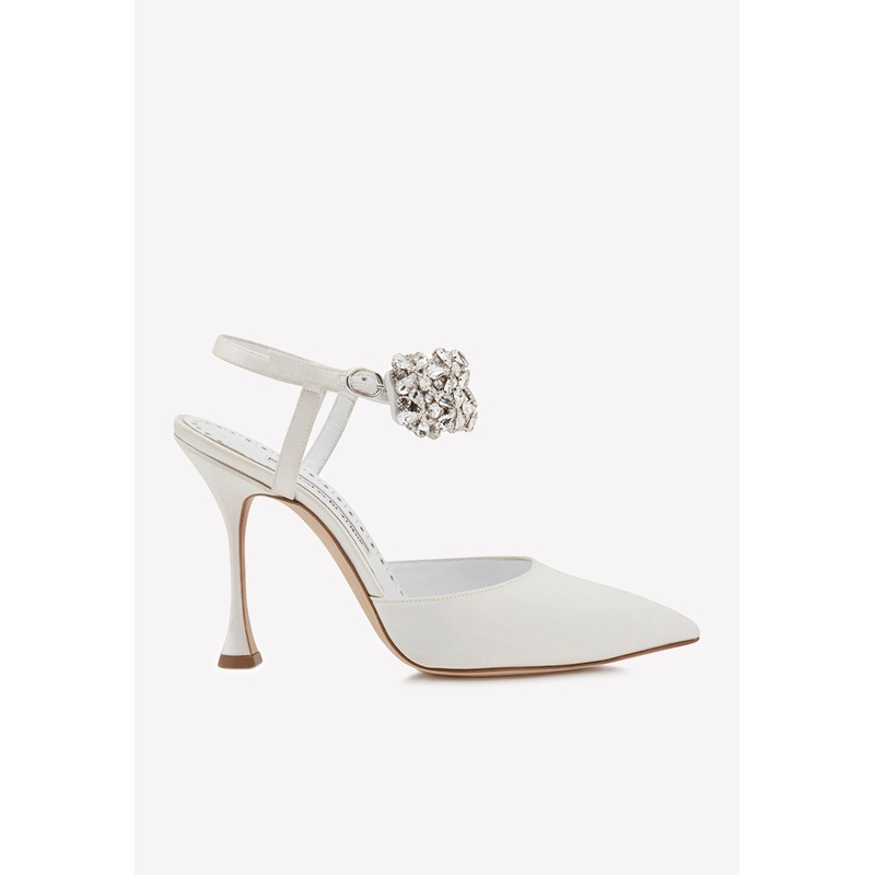 Mabina 105 Crystal Embellished Satin Pumps White wshoeseu_EU 35