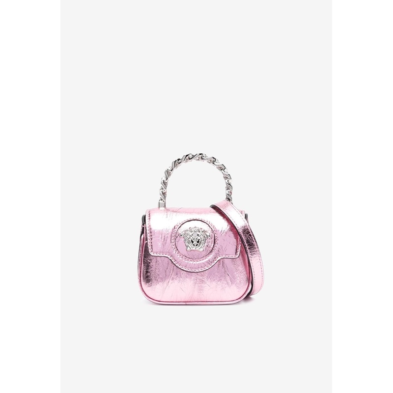 Micro La Medusa Top Handle Bag in Metallic Leather Pink Onesize