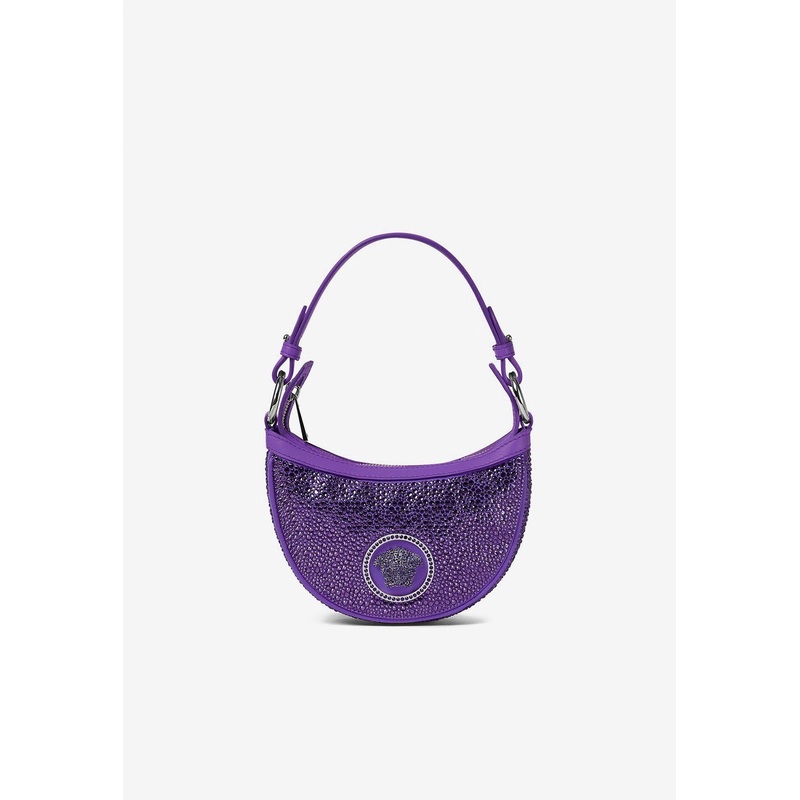 Mini Crystal-Embellished Hobo Shoulder Bag Purple Onesize