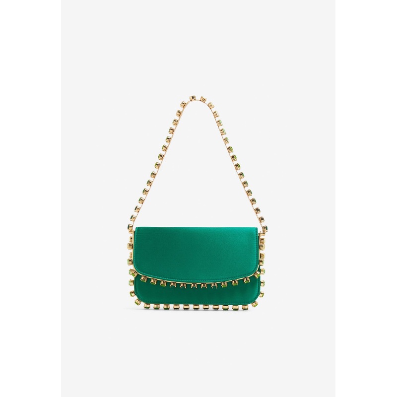 Mini Galactic Crystal Shoulder Bag in Satin Green Onesize