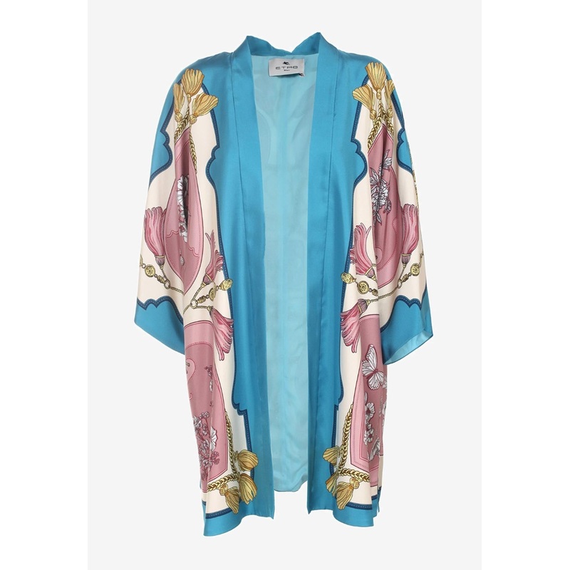 Ornament-Print Silk Kimono Multicolor wrtwstd_S