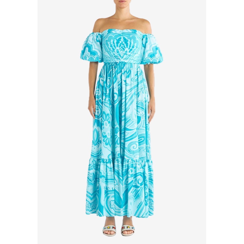 Paisley Pattern Midi Dress Blue wrtwit_IT 38