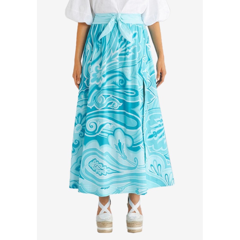 Paisley Pleated Maxi Skirt Blue wrtwit_IT 40
