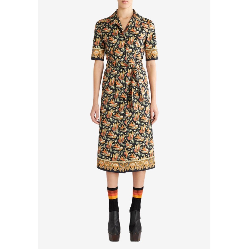 Printed Short-Sleeved Midi Shirt Dress Multicolor wrtwit_IT 42