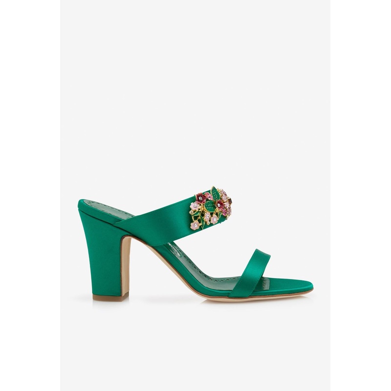 Sayani 90 Satin Floral Embellished Mules Green wshoeseu_EU 37.5