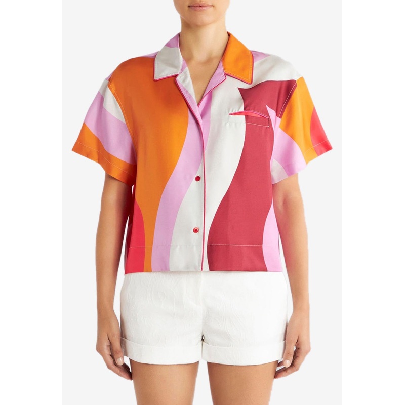 Short-Sleeved Cropped Silk Shirt Multicolor wrtwit_IT 38