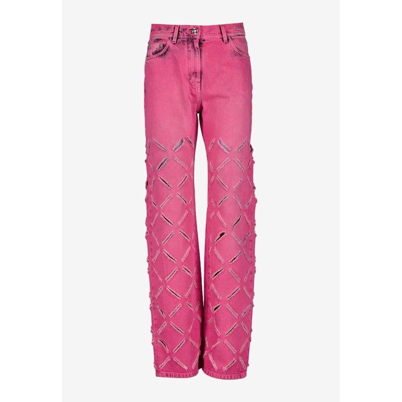 Slashed Medusa Straight-Leg Jeans Pink wrtwbottoms_27