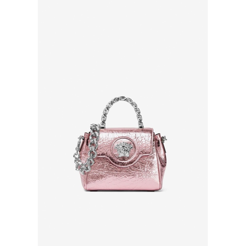 Small Medusa Top Handle Bag in Metallic Leather Pink Onesize