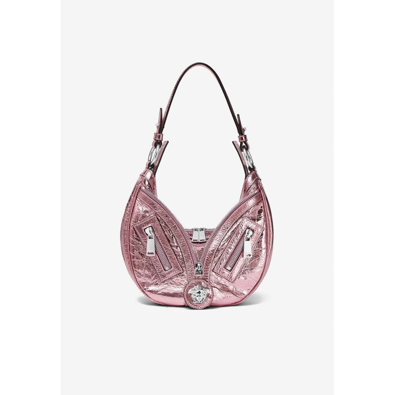 Small Metallic Leather Hobo Bag Pink Onesize