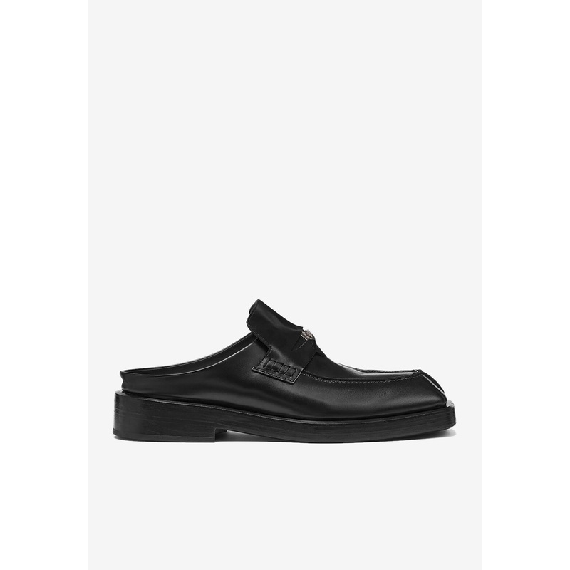 Squared Loafer Mules in Calf Leather Black mshoeseu_EU 44