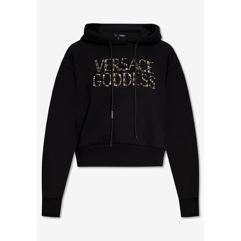 Stud Embellished Logo Cropped Hoodie Black wrtwit_IT 38