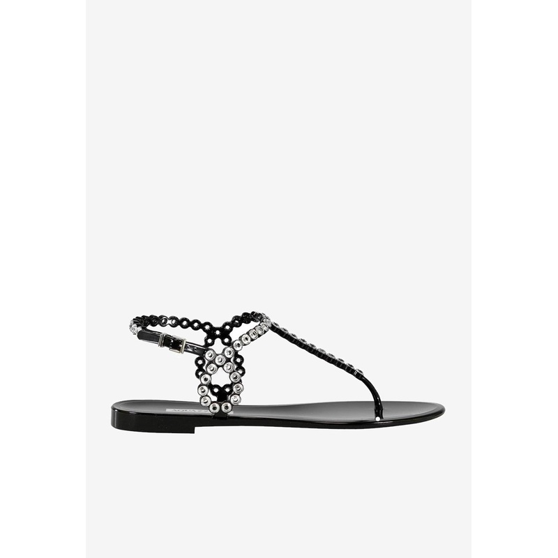 Almost Bare Crystal Jelly Flat Sandals Black wshoeseu_EU 36