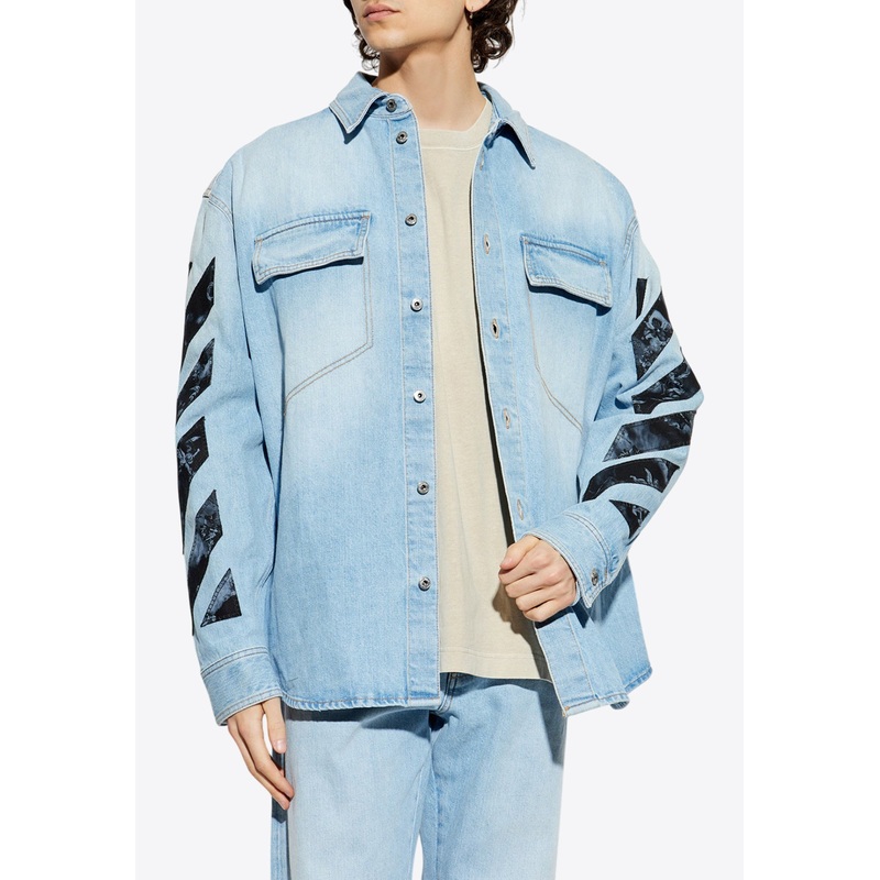 Arrows Print Denim Buttoned Shirt Blue mrtwstd_S