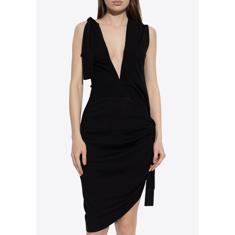 Asymmetric V-neck Dress Black wrtwstd_S