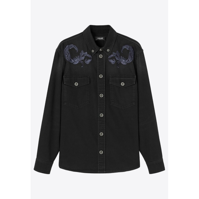 Barocco Embroidered Denim Overshirt Black mrtwit_IT 46