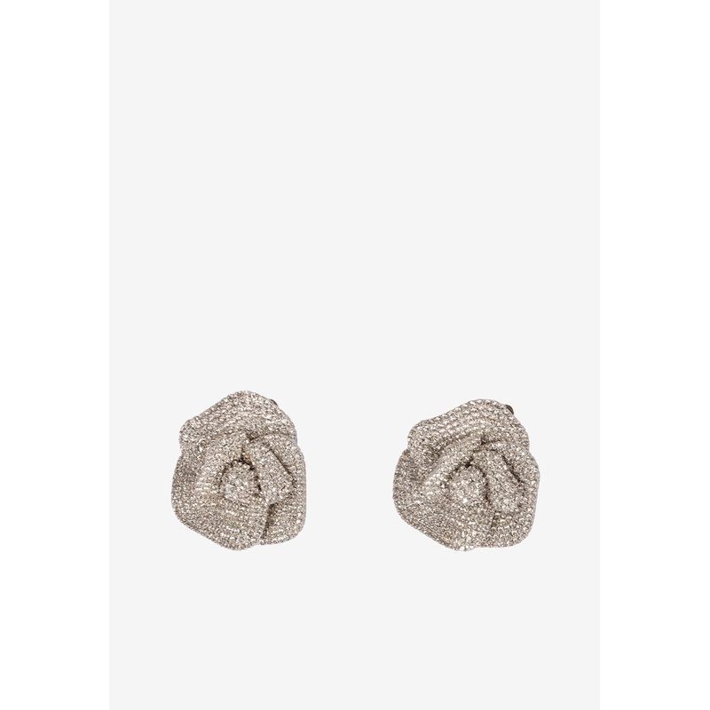 Crystal-Embellished Orchid Earrings Palladium Onesize