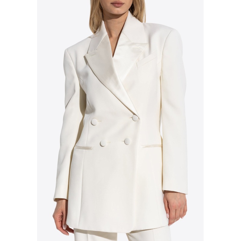 Double-Breasted Wool Blazer Cream wrtwfr_FR 36