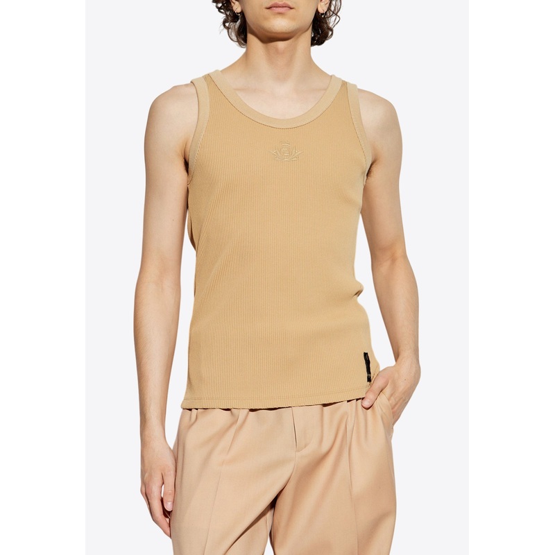 Logo Embroidered Ribbed Top Beige mrtwstd_S